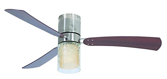 Craftmade STU54PLN3 Studio Ceiling Fan with Walnut Blades and Amber Frost/Hammered Clear Glass, Polished Nickel, 54