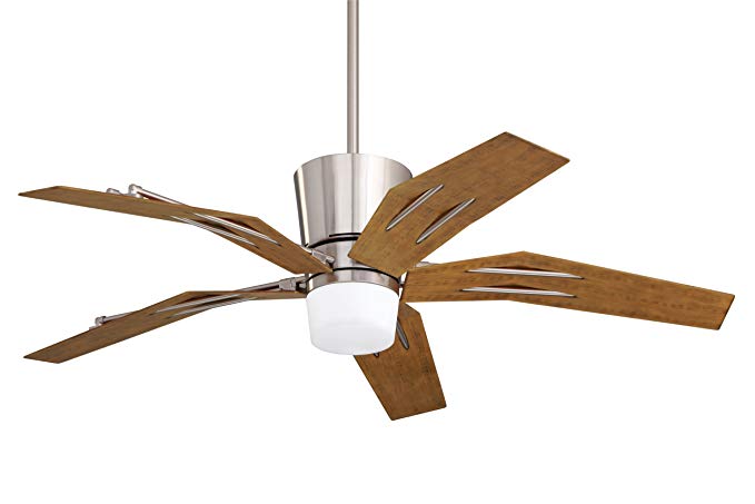 Emerson CF3000BS Origami Indoor/Outdoor Ceiling Fan, 52-Inch Blade Span, Brushed Steel Finish, All-Weather Aged Pine Blades and Opal Matte Glass