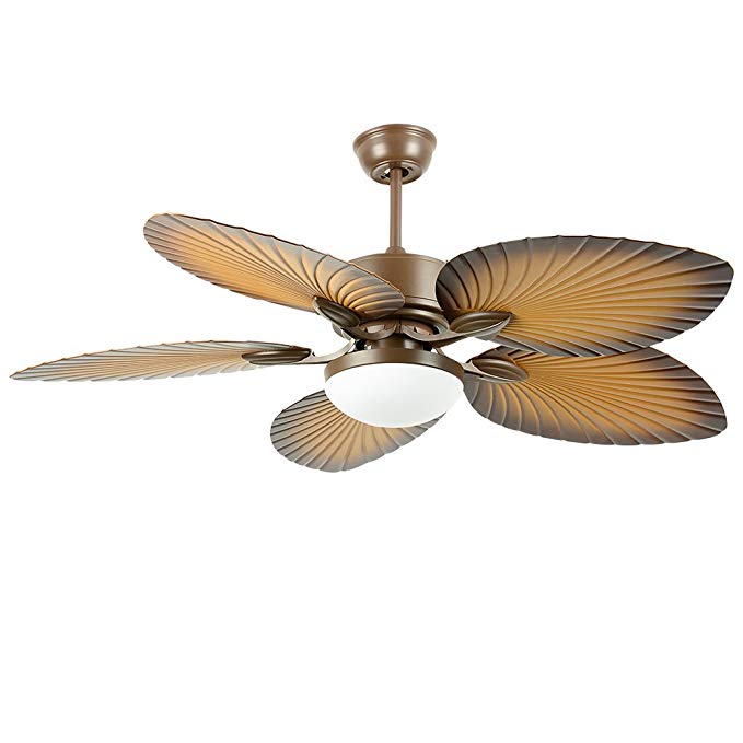 AndersonLight Fan Tropical Palm Ceiling Fan, Five Palm Leaf Blades With LED Light, New Bronze, 52-Inch