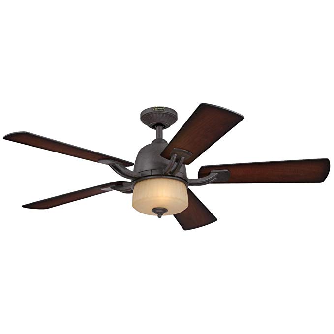 7201800 Ripley Two-Light 52-Inch Reversible Five-Blade Indoor Ceiling Fan, Brownstone with Amber Mist