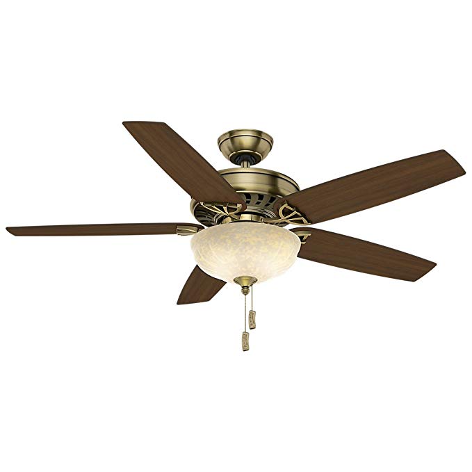 Casablanca 54025 Concentra Gallery 54-Inch 5-Blade Single Light Ceiling Fan, Antique Brass with Clove/Smoked Walnut Blades and Champagne Scavo Glass Bowl Light