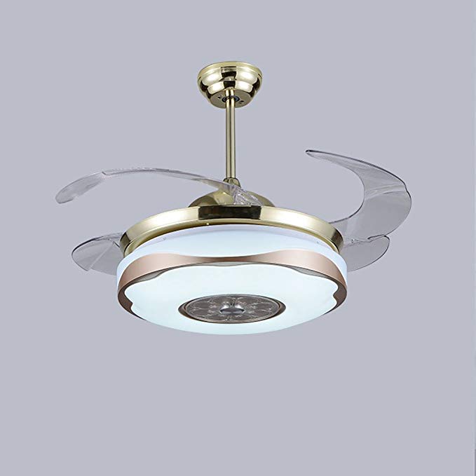 AorakiLights Gold And White Ceiling Fans With LED Variable Lights Modern Retractable Blades Remote Control 42 Inch Chandelier Bedroom Kitchen Library Living Meeting Room