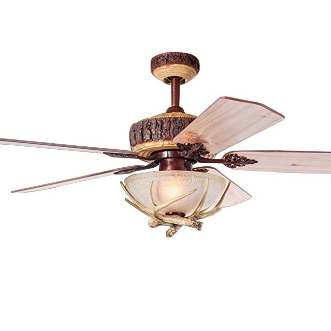 Tropicalfan Rustic Ceiling Fan With 1 Light Cover Indoor Home Decoration Living Room Antlers Silent Industrial Fans Chandelier 5 Wood Blades 52 Inch