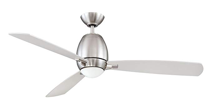 Kendal Lighting AC18952-SN Quattro 52-Inch 3-Blade 1 Light Ceiling Fan, Satin Nickel Finish with Silver Blades and White Opal Light Kit