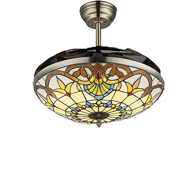 COLORLED Colorful Craftmade Brown Ceiling Surface-mount Ceiling Fans 42-Inch Transparent Acrylic Blade Fan Chandelier Lamp for Bedroom, Living and Dining Room Lighting Fixture
