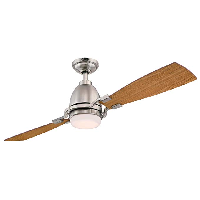 Westinghouse 7217700 Longo 54-Inch Brushed Nickel Indoor Ceiling Fan, Dimmable LED Light Kit with Frosted Opal Glass, Remote Control Included