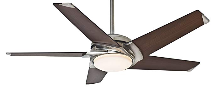 Casablanca 59090 Stealth 54-inch Brushed Nickel Ceiling Fan with Dark Walnut Blades and Cased White Glass Light