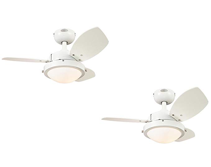 Westinghouse 7247200 Wengue Two-Light Reversible Three-Blade Indoor Ceiling Fan, 30-Inch,Opal Frosted Glass (White 2 Pack)