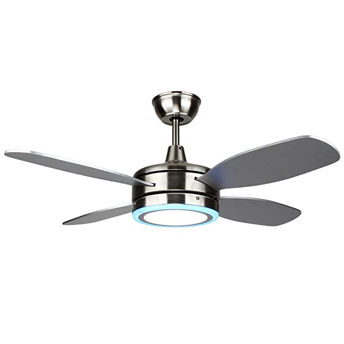 Tropicalfan Modern LED Ceiling Fan with One Opal Glass Light Cover Remote Control Home Indoor Fans Chandelier 5 Wood Reversible Blades 48 Inch