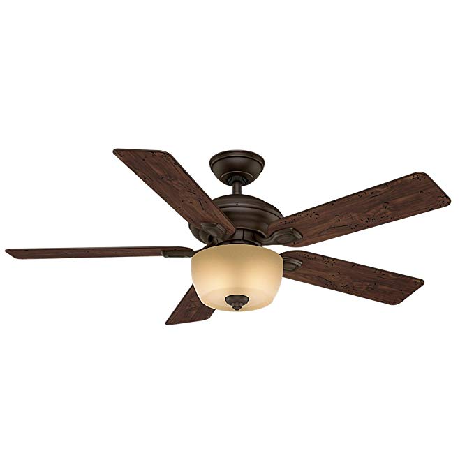 Casablanca 54039 Utopian Gallery 52-Inch 5-Blade Single Light ETL Rated Ceiling Fan, Brushed Cocoa with Antique Halifax Blades and Tea Stain Glass Bowl Light