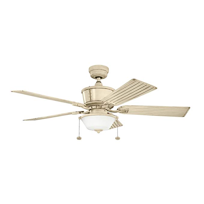 Kichler 300162AW Cates 52-Inch Wet Location Ceiling Fan, Aged White Finish with Aged White ABS Blades and Etched Glass