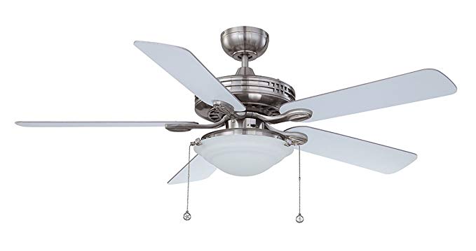 Kendal Lighting AC18552-SN Builders Choice 52-Inch 5-Blade 3 Light Ceiling Fan, Satin Nickel Finish and Reversible Blades with Frosted White Glass Light Kit