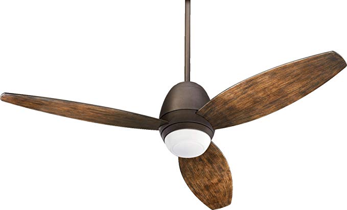 Quorum International 142523-86 Bronx 3-Blade Patio Ceiling Fan with Walnut ABS Blades and Integrated Light Kit, 52-Inch, Oiled Bronze Finish