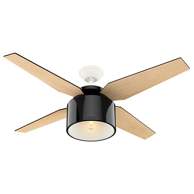 Hunter 59257 Contemporary Cranbrook Gloss Black Ceiling Fan with Light & Remote, 52