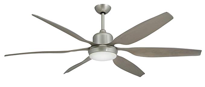 TroposAir Titan Brushed Nickel Industrial Ceiling Fan with 66-Inch Contoured ABS Blades, Integrated Light and Remote
